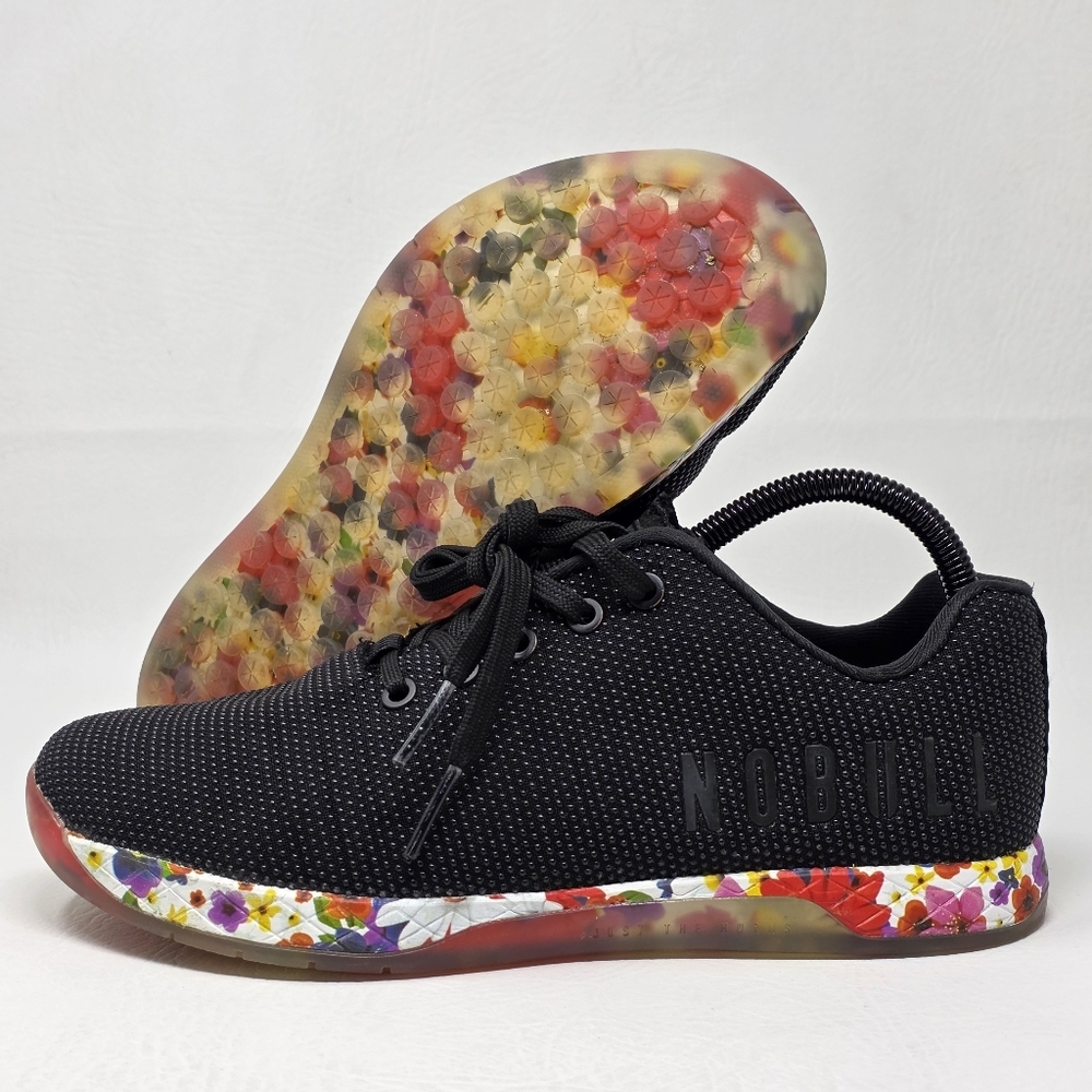NOBULL Trainer Shoes Women Size 9.5 Black Botanical Floral Gum Training Low